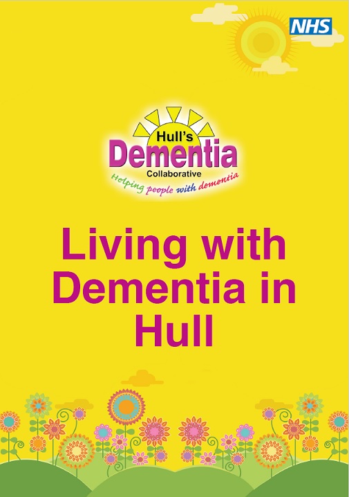 Dementia Poster with flowers, yellow backdrop and bright sun.